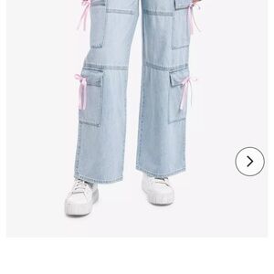 Light Blue Pink Bow Cargo Denim Pants